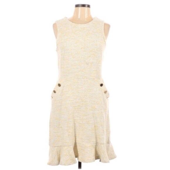 Loft Dress Women's 6 Fit and Flare Mini Tweed Flared Light yellow Ivory - Picture 4 of 7